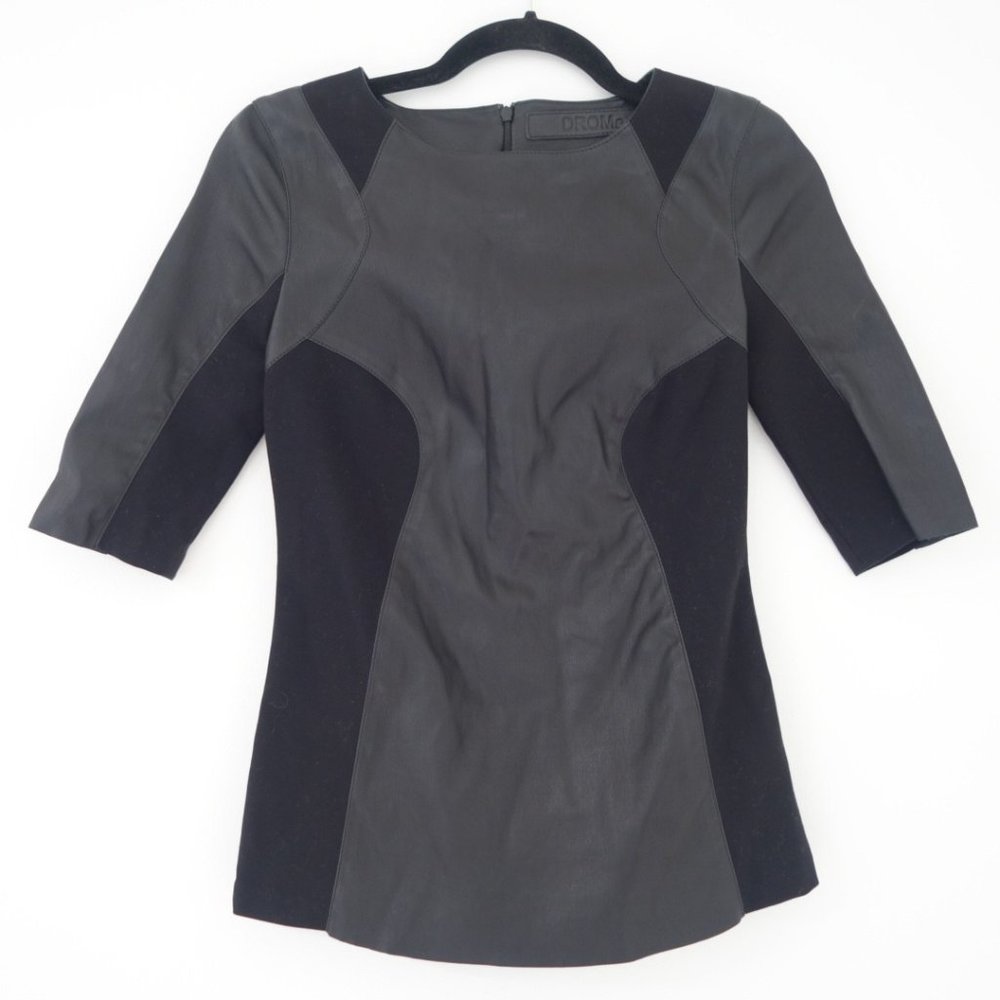 DROMe Soft Black 100% Leather Top With Zip-Up Back Made In Italy, Size Small